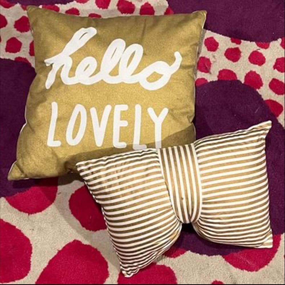 Gold Glam “Hello Lovely” and Bow Accent Pillows